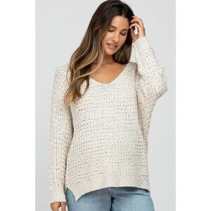Amazing Lace Ivory V-Neck Side Slit Thick Knit Maternity Sweater Womens Size S/M